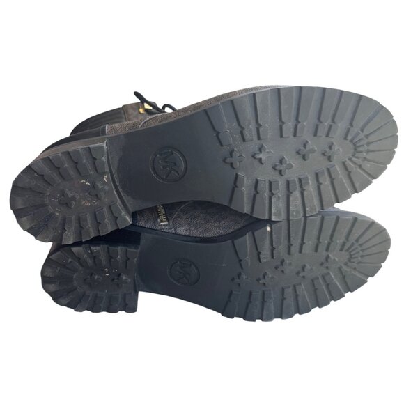 Michael Kors Alistair Combat Moto Boot Womens Size 11 Lace Up Logo Brown Black - Picture 7 of 7